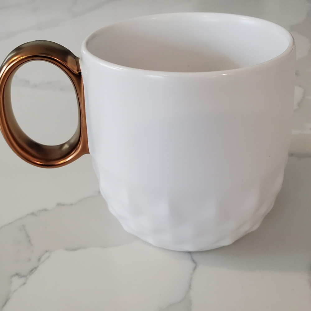 Starbucks Coffee Mug White,  Gold Handle, 2013 Diamond Embossed Textured Cup